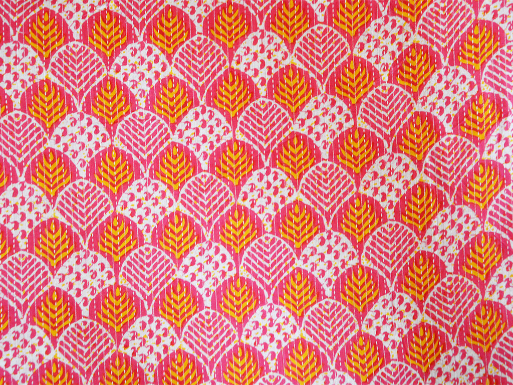 Pink Floral Pure Cotton Kantha Fabric