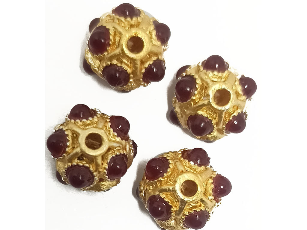 Maroon & Golden Metal Spacer Beads