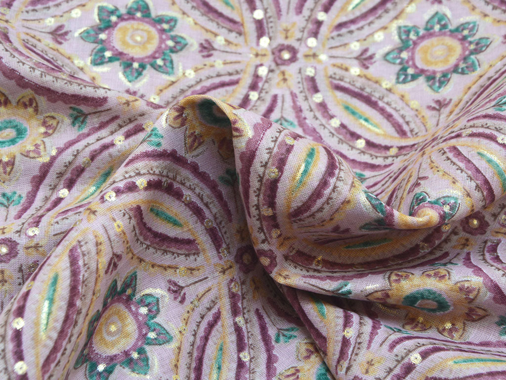 Purple Traditional Print Pure Mul Mul Cotton Fabrics