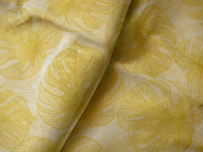 Mustard Yellow Leaf Digital Printed Liquid Organza Fabric