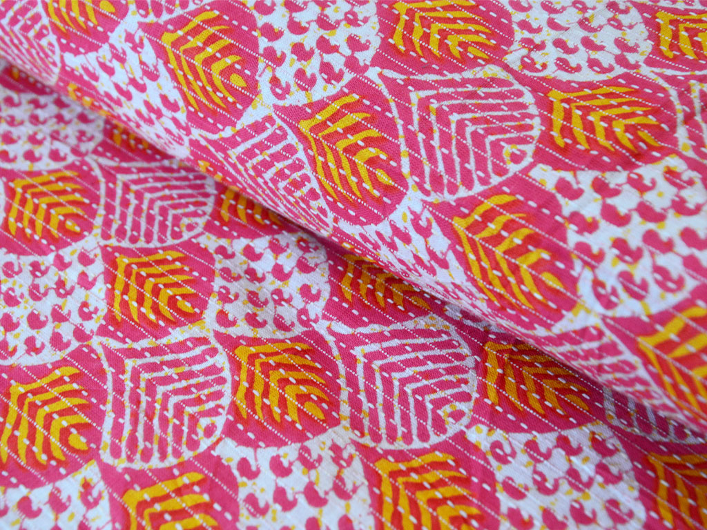 Pink Floral Pure Cotton Kantha Fabric