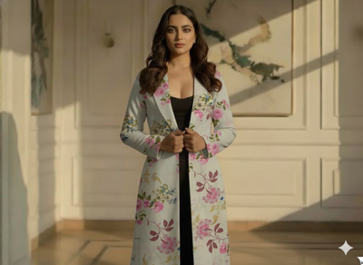 Off White Floral Printed Semi Pashimna Woolen Fabric