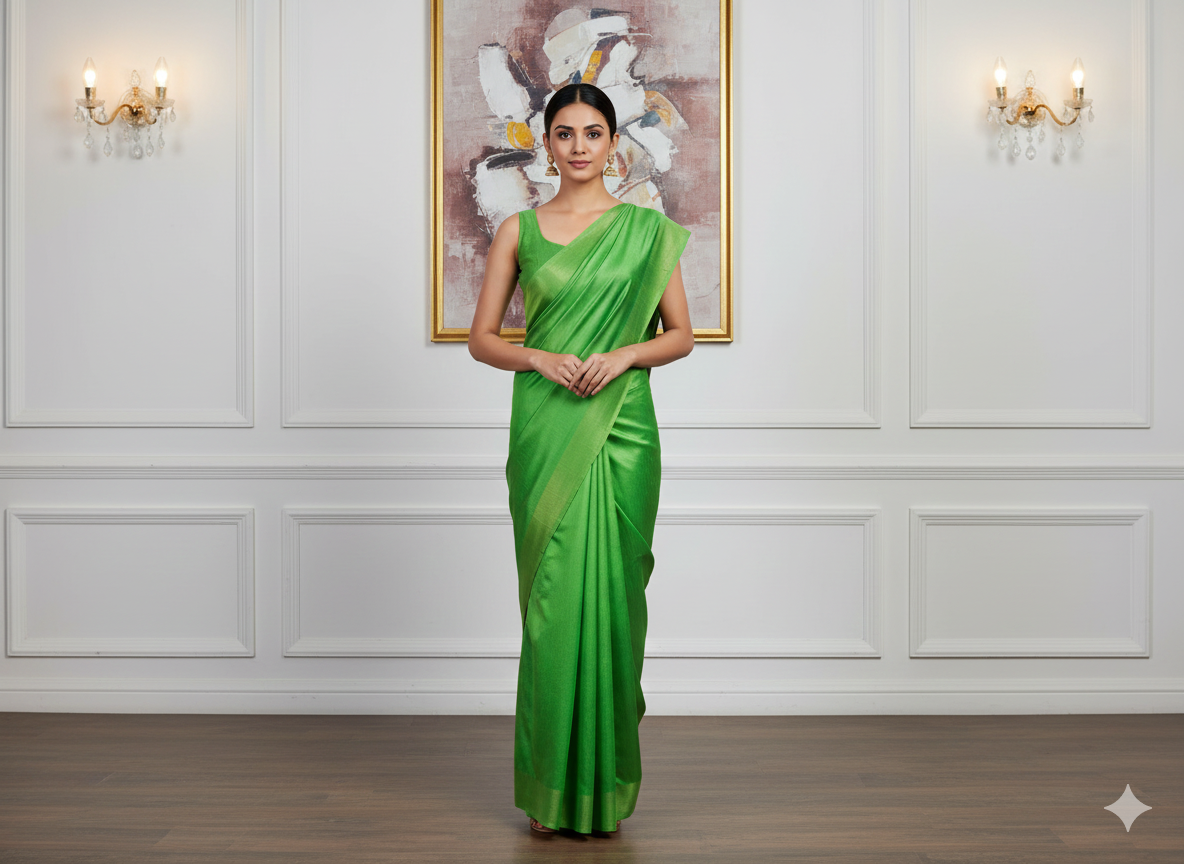 Parrot Green Plain Bangalore Raw Silk Fabric  (Wholesale)