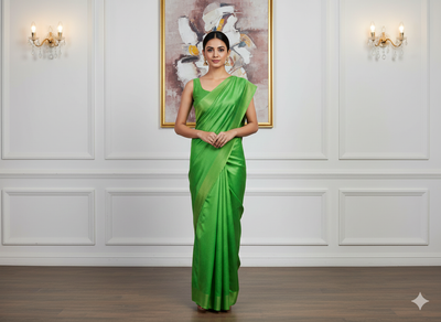 Parrot Green Plain Bangalore Raw Silk Fabric  (Wholesale)