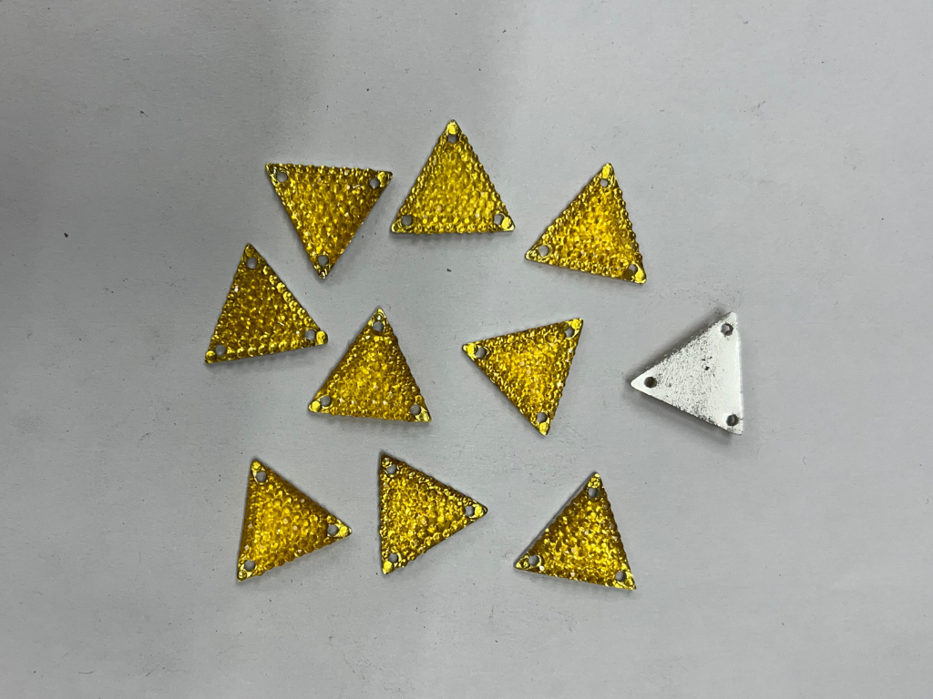 Golden Triangular Flat Back 3 Hole Plastic Stones