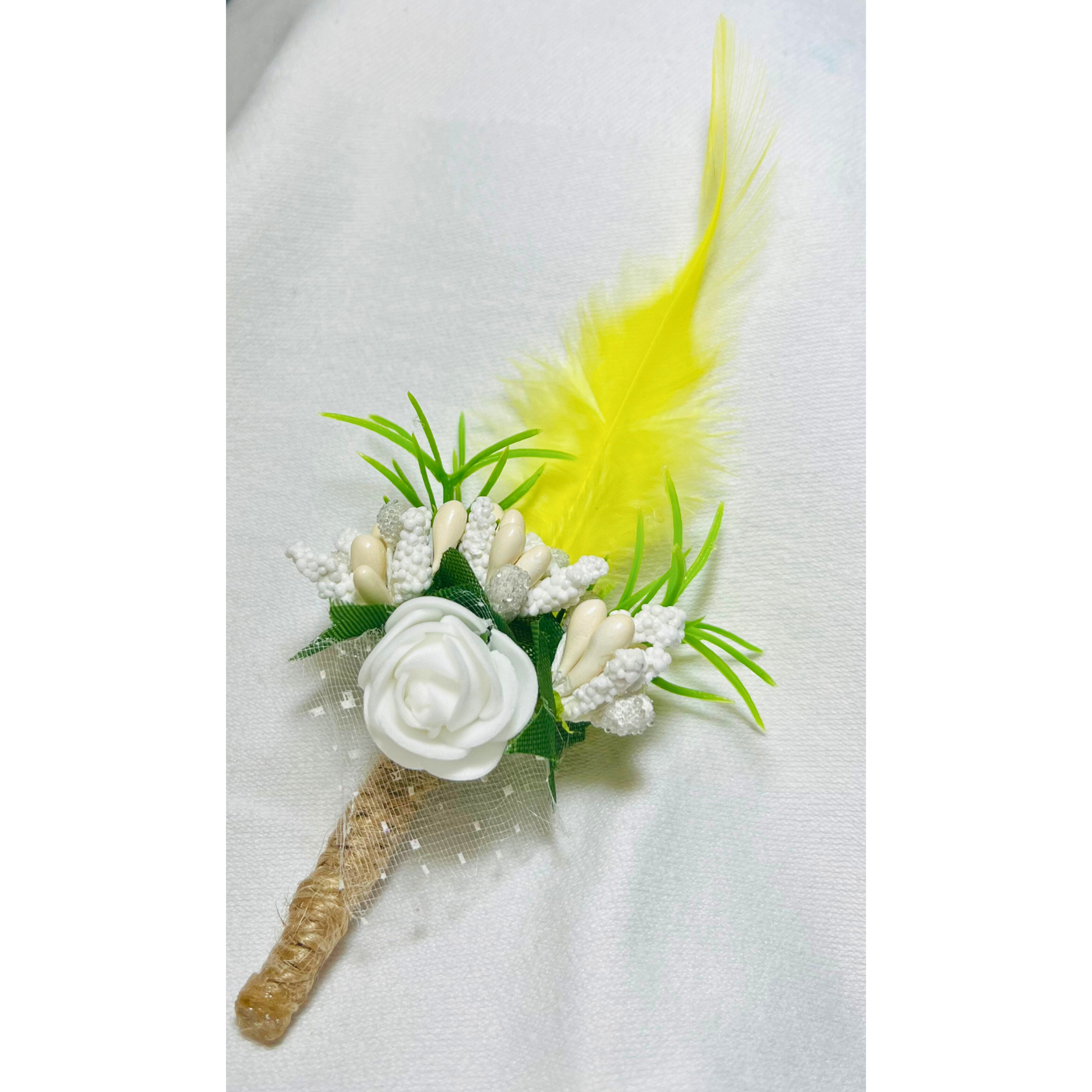 Yellow & White Faux Feather Flower Brooch ( Wholesale )