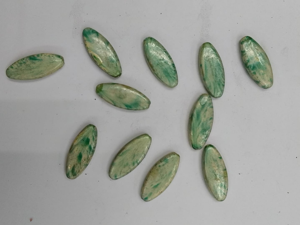 Cream & Green Oval Plastic Stones