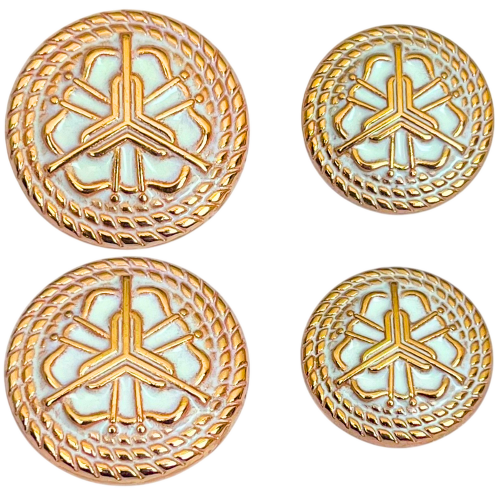 White & Golden Regal Floral Motif Antique Design Round Shank Metal Button