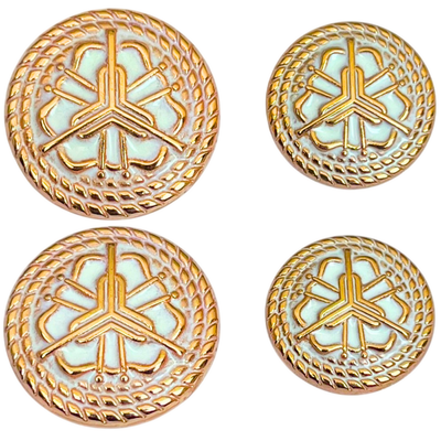 White & Golden Regal Floral Motif Antique Design Round Shank Metal Button