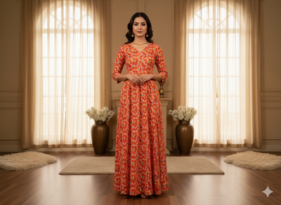 Peach Leaf Digitally Printed Butter Crepe Fabric