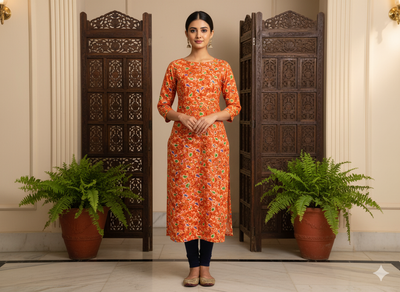 Peach Leaf Digitally Printed Butter Crepe Fabric