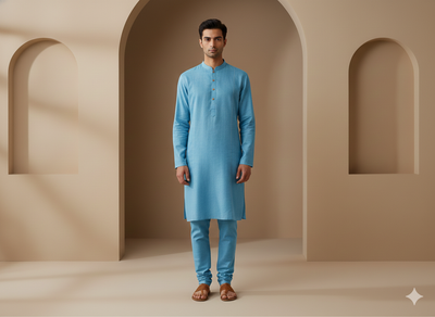 बेबी ब्लू कॉटन लिनन फ़ैब्रिक