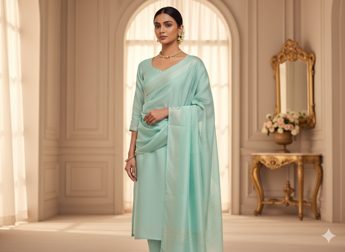 Pastel Soft Teal Plain Malai Satin Fabric