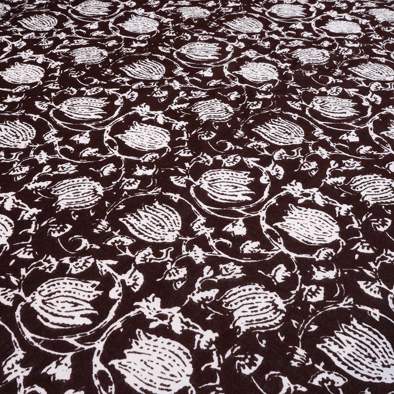 Brown & White Floral Printed Pure Cotton Fabric