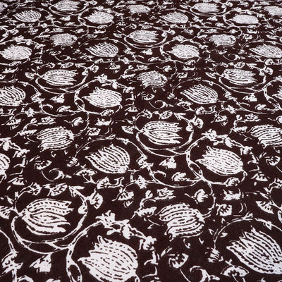 Brown & White Floral Printed Pure Cotton Fabric