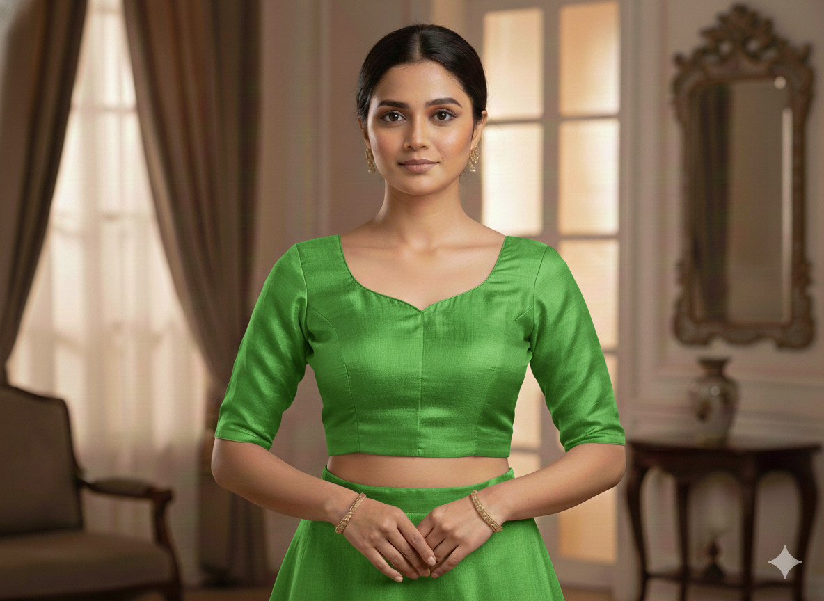 Parrot Green Plain Bangalore Raw Silk Fabric  (Wholesale)