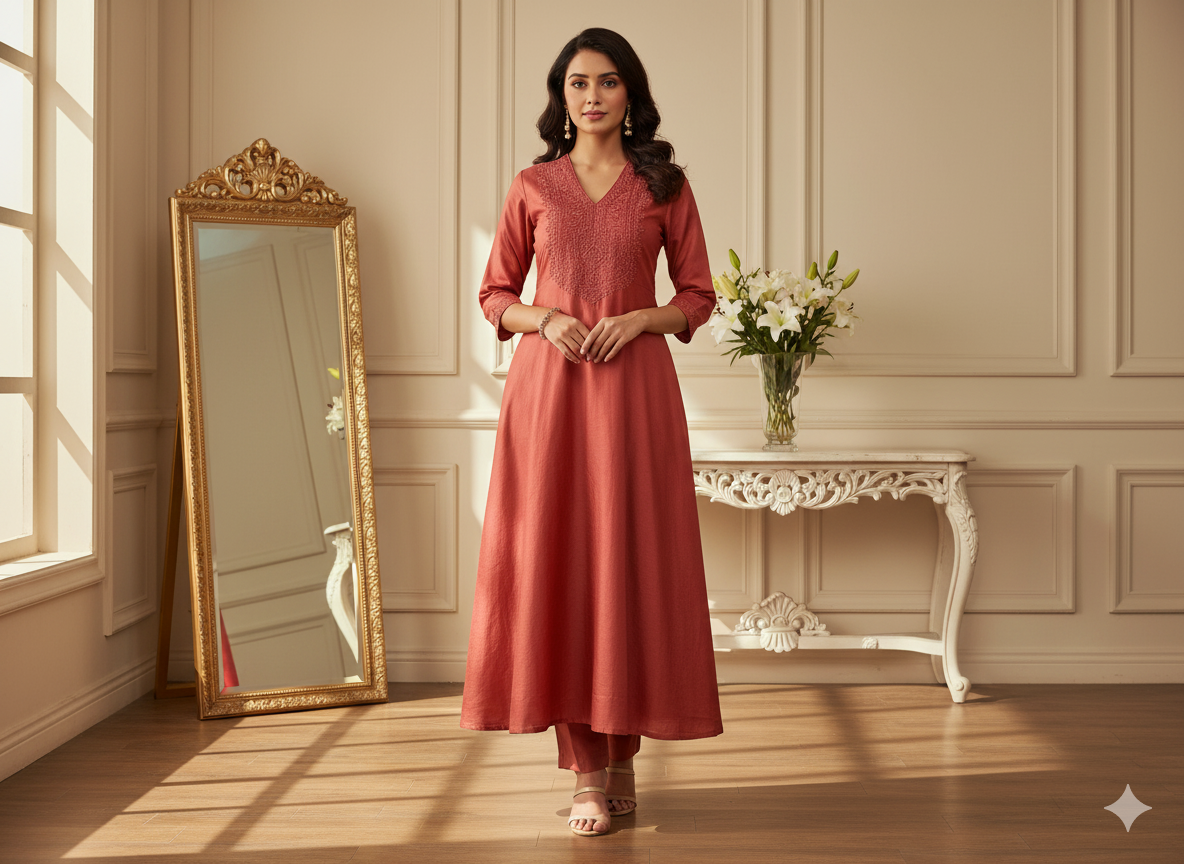 गहरा पीच सादा शुद्ध विस्कोस गाजी सिल्क कपड़ा