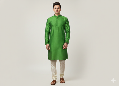 Parrot Green Plain Bangalore Raw Silk Fabric  (Wholesale)