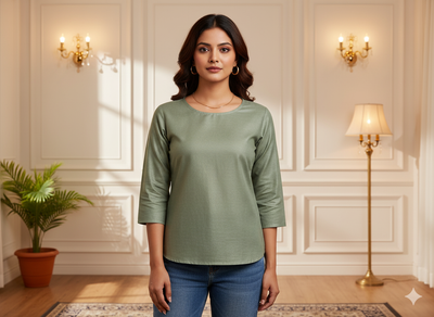 चमकीला हरा सादा ग्लेज्ड कॉटन कपड़ा