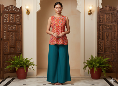 Peach Leaf Digitally Printed Butter Crepe Fabric