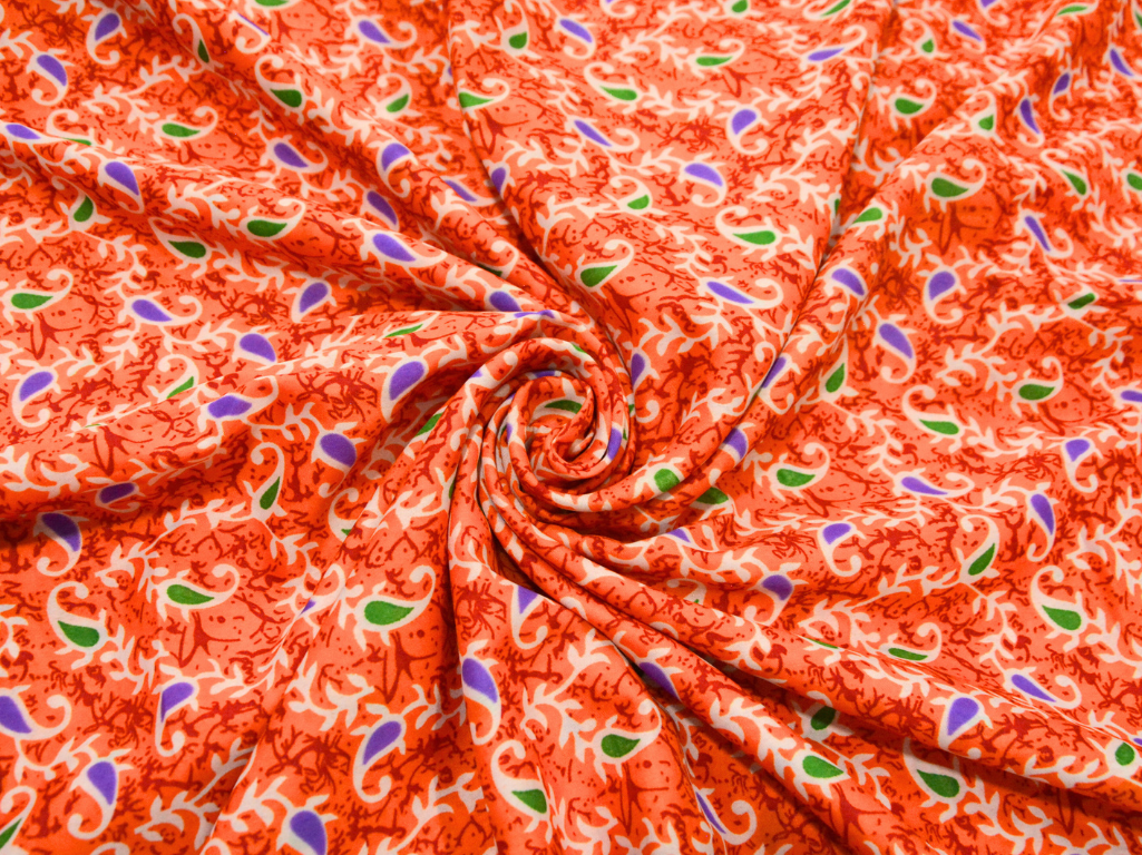 Peach Leaf Digitally Printed Butter Crepe Fabric