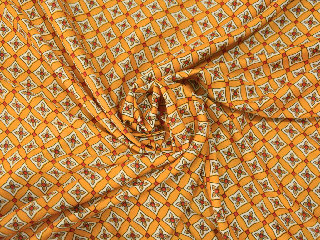 Mango Yellow Diamond Digitally Printed Butter Crepe Fabric