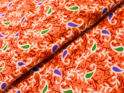 Peach Leaf Digitally Printed Butter Crepe Fabric