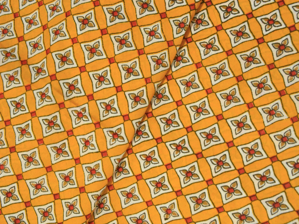 Mango Yellow Diamond Digitally Printed Butter Crepe Fabric