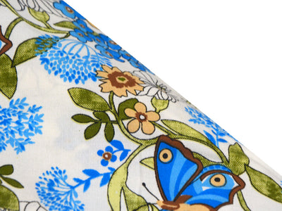 White & Blue Quirky Printed Rayon Fabric