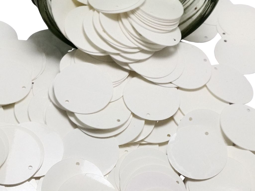 White Circular One Hole Plastic Sequins