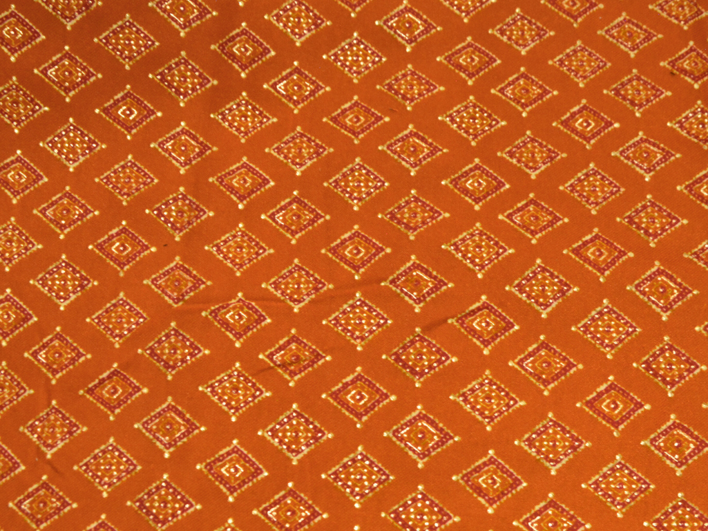 Orange Diamond Printed Semi Pashimna Woolen Fabric