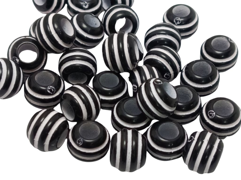 Black & White Cricket Ball Spherical Plastic Matte Finish Beads