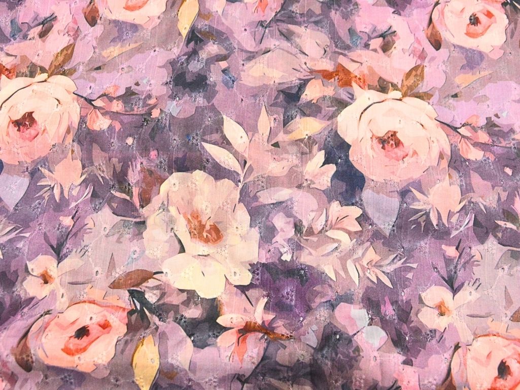 Plum 100 % Pure Cotton Chikan Embroidered Fabric