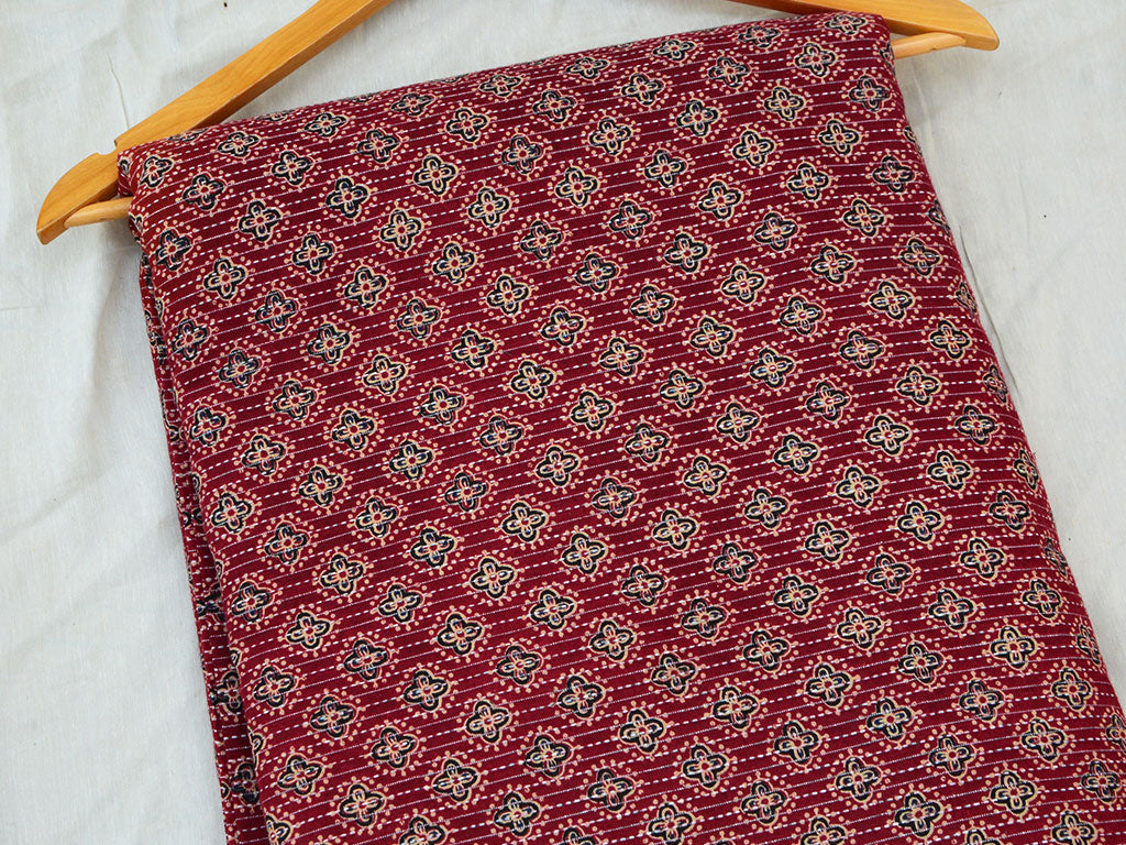 Red Floral Pure Cotton Kantha Fabric