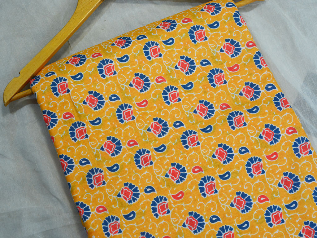 Mustard Yellow Floral Pure Cotton Fabric