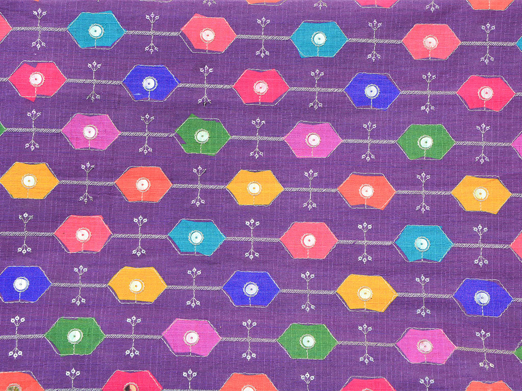 Purple Geometric Sequins Embroidered Mulberry Silk Fabric