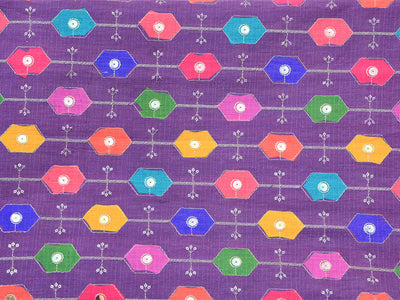 Purple Geometric Sequins Embroidered Mulberry Silk Fabric