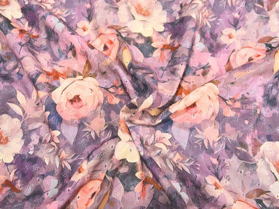 Plum 100 % Pure Cotton Chikan Embroidered Fabric