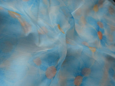 Light Blue Floral Digital Printed Liquid Organza Fabric