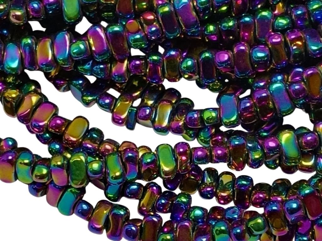 Metallic Multicolour Oblong Haemetite Metal Beads