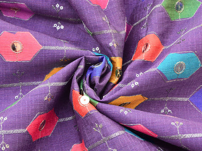 Purple Geometric Sequins Embroidered Mulberry Silk Fabric