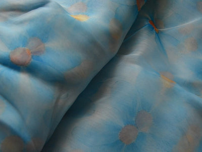 Light Blue Floral Digital Printed Liquid Organza Fabric