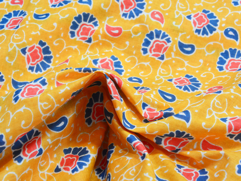 Mustard Yellow Floral Pure Cotton Fabric