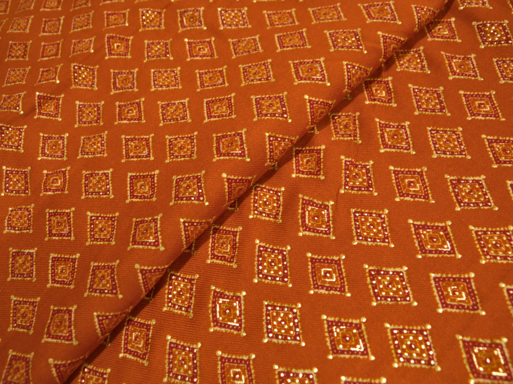 Orange Diamond Printed Semi Pashimna Woolen Fabric