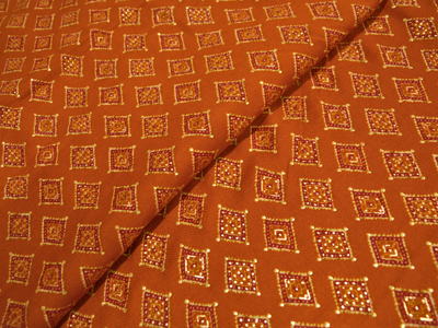 Orange Diamond Printed Semi Pashimna Woolen Fabric