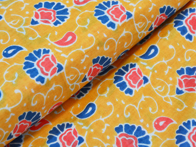 Mustard Yellow Floral Pure Cotton Fabric