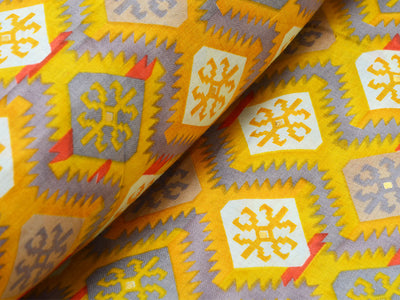 Yellow Ajrak Pure Mul Mul Cotton Fabric