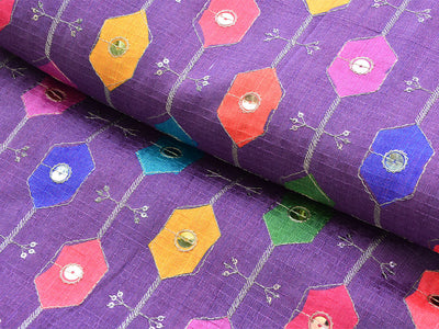 Purple Geometric Sequins Embroidered Mulberry Silk Fabric