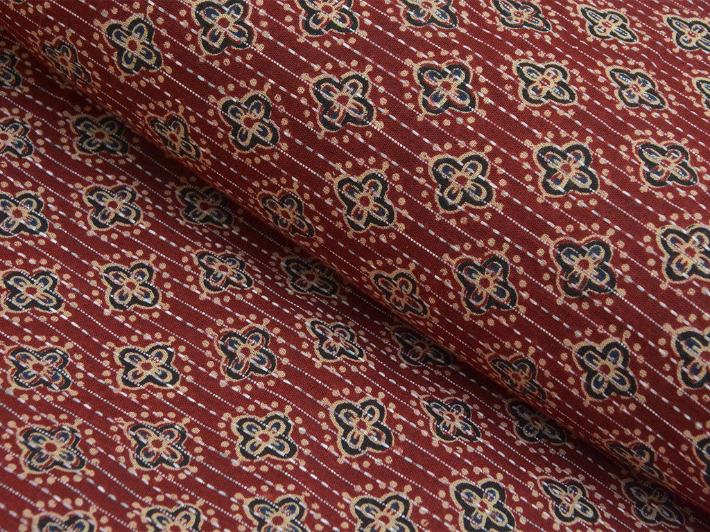 Red Floral Pure Cotton Kantha Fabric