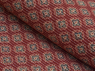 Red Floral Pure Cotton Kantha Fabric